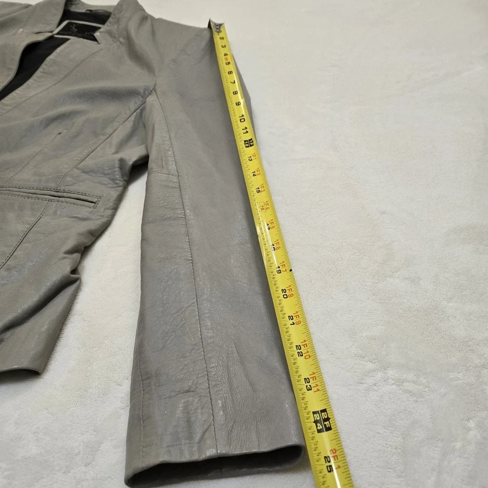 Bod & Christensen Notched Leather Jacket Blazer Single Button Grey Chic Womens L